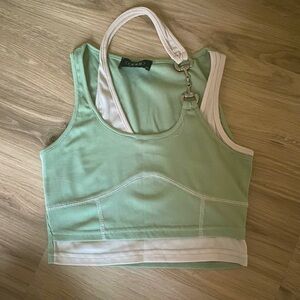 Green and Crème colored Patchwork Chain Rib Crop Tank Top